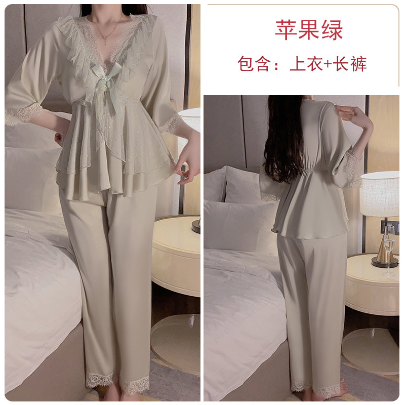 Romantic lace stitching  Light purple strappy V-neck pajama set