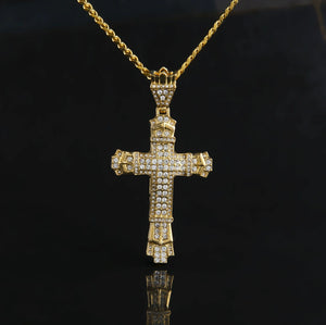 European and American hip-hop alloy diamond retro cross pendant street niche high-end punk personality couple necklace