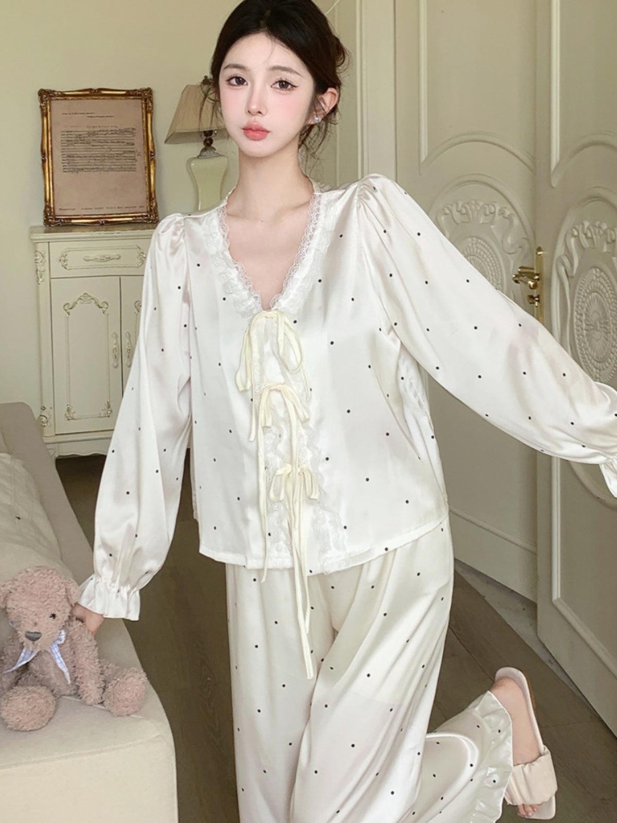 Alluring Satin Slip Nightdress with Delicate Blue Floral Print, Sheer Mesh Straps and High Side - Slit