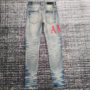 Trendy brand new washed distressed distressed leather casual micro-elastic slim jeans