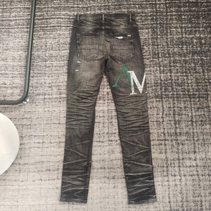 Trendy brand am new style washed, distressed, micro-elastic, slim-fitting skinny jeans, high street American style