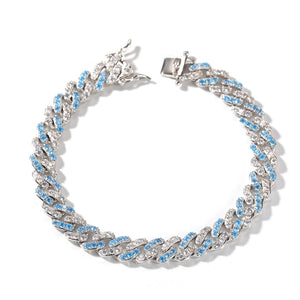 European and American hip-hop 9mm zircon Cuban necklace couple model white and blue simple CubanChain rap bracelet