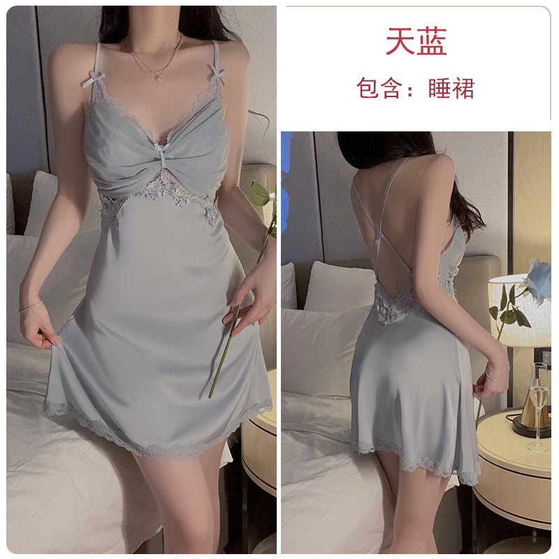 Romantic Allure: Seductive Red Sheer Lace Trimmed Camisole Nightdress with Matching Long Robe Set
