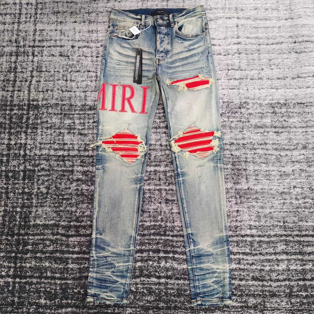 Trendy brand new washed distressed distressed leather casual micro-elastic slim jeans