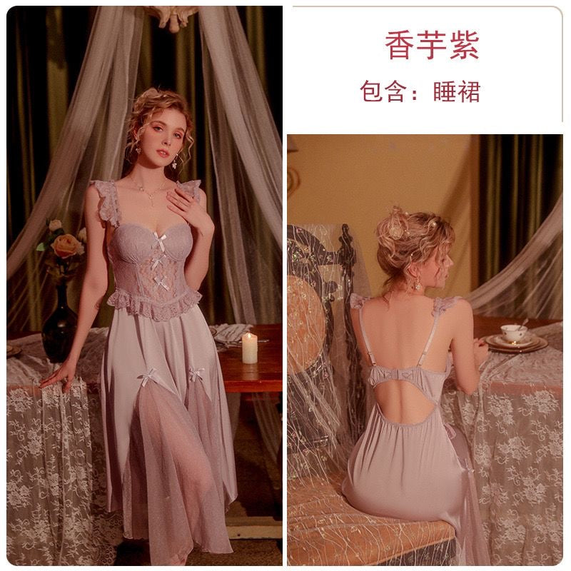 Romantic Lavender Lace - Trimmed Satin Mermaid Nightgown