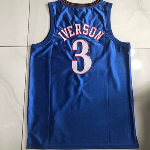 76ers Allen Iverson No. 3 retro embroidery AU embroidered jersey shorts Nuggets men's and women's vest basketball uniform