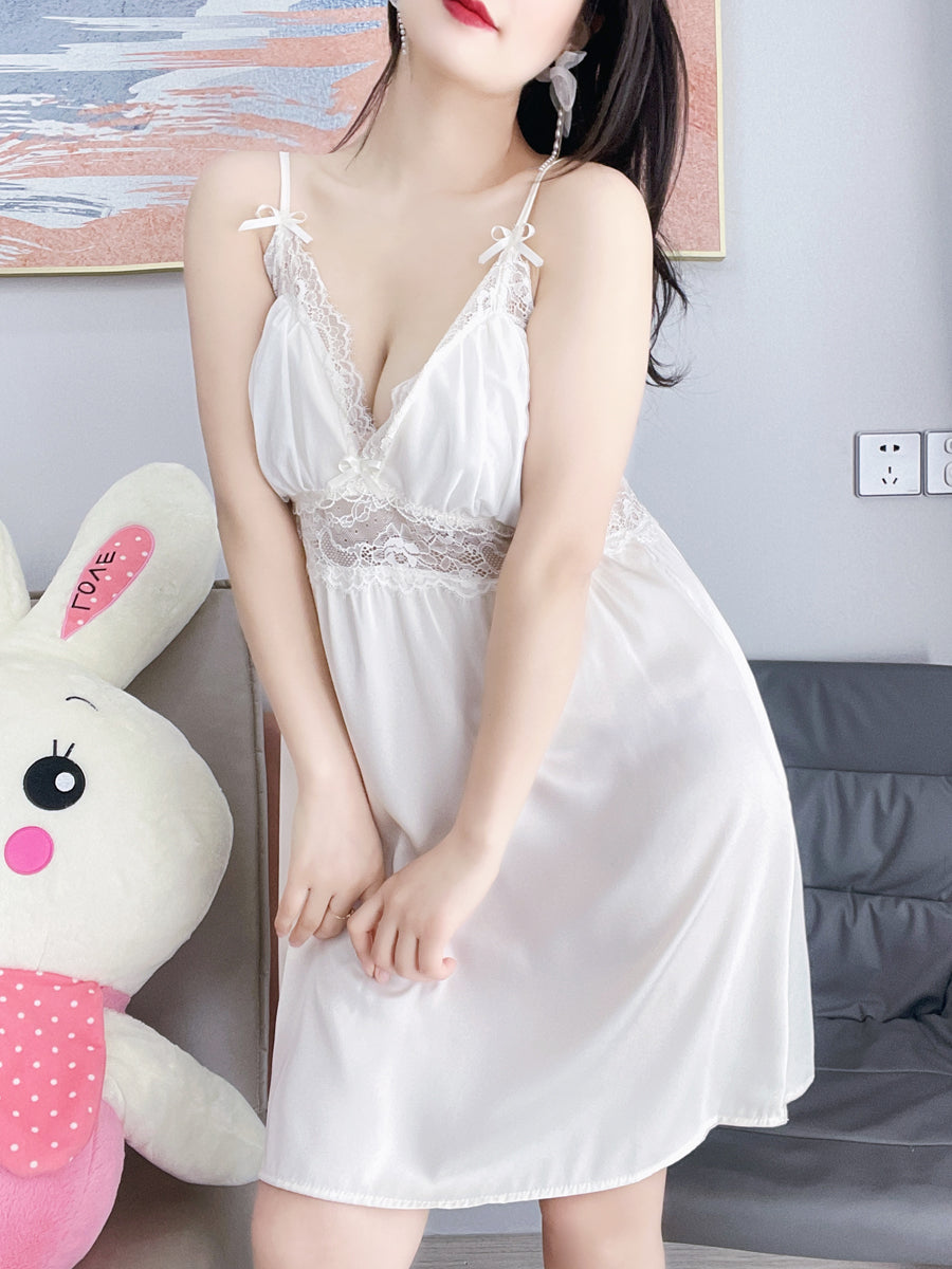 Enchanting Plus - Size 3XL Ivory Satin and Lace Nightdress for Curvy Fat MM