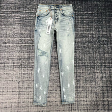 Load image into Gallery viewer, Purple brand men&#39;s trendy brand new anti-aging hole painted slim casual jeans
