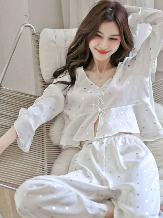 Pajamas for women spring and summer ice silk thin long-sleeved trousers two-piece set spring and autumn new temperament can be worn outside home clothes