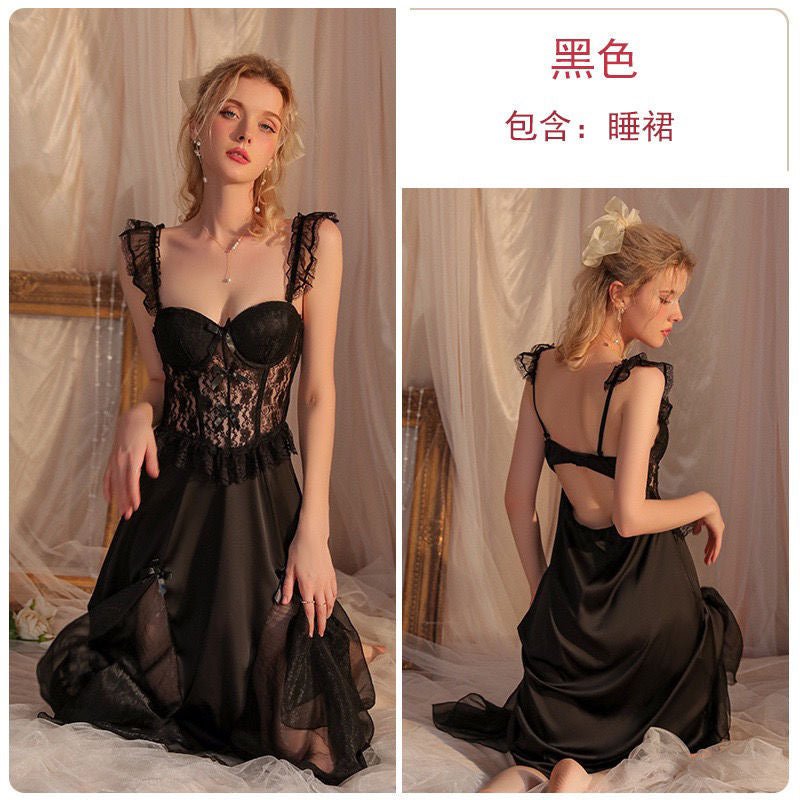 Romantic Lavender Lace - Trimmed Satin Mermaid Nightgown