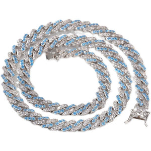 European and American hip-hop 9mm zircon Cuban necklace couple model white and blue simple CubanChain rap bracelet