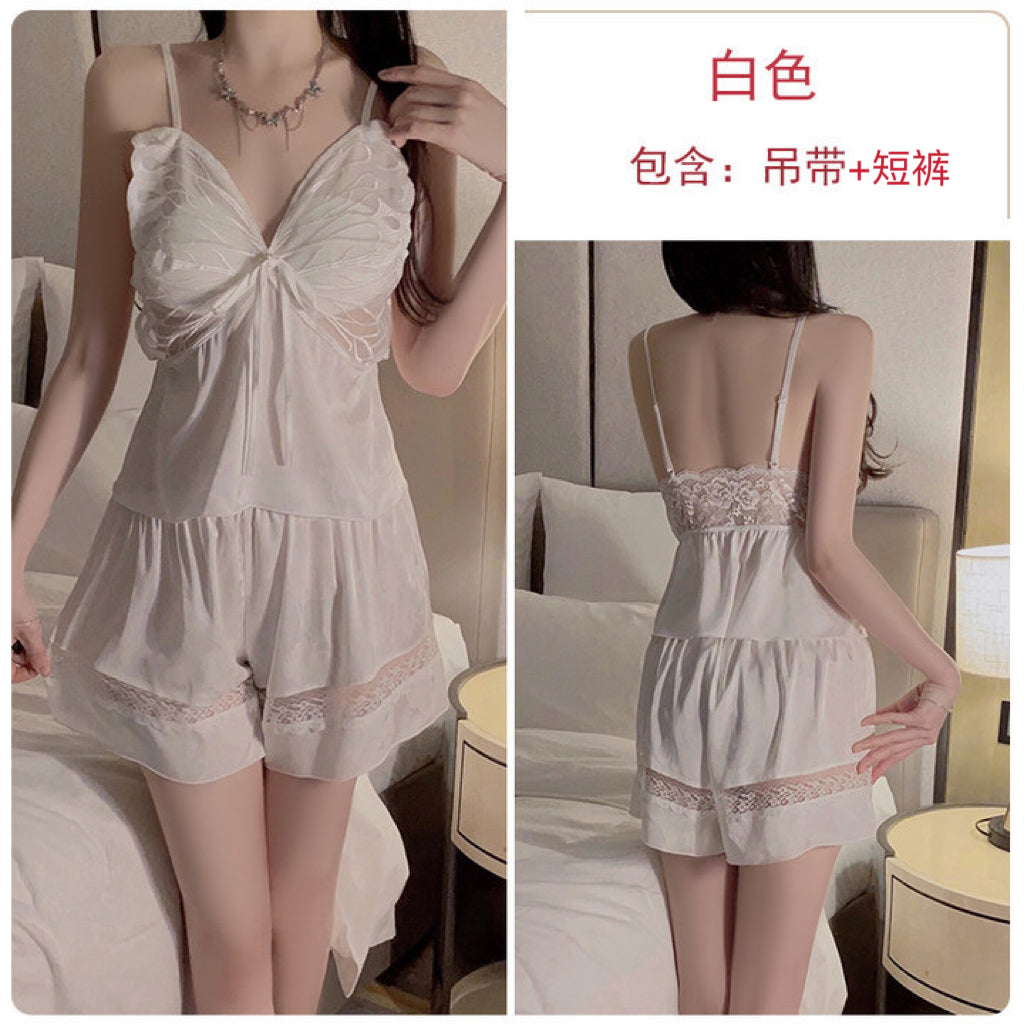 Ethereal Lavender Silk Pajama Set: Camisole & Robe with Exquisite Lace Details