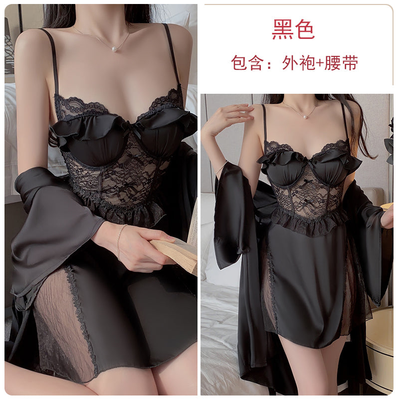 Romantic Allure! Lilac Lace & Satin Nightwear Set