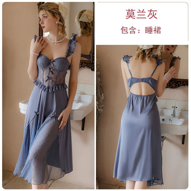 Romantic Lavender Lace - Trimmed Satin Mermaid Nightgown
