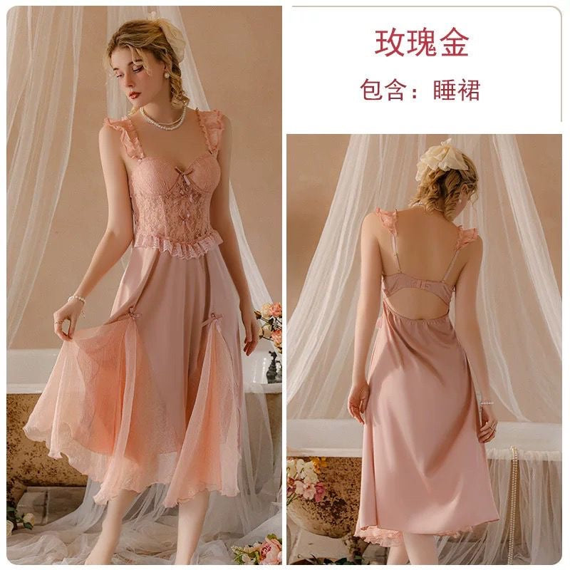 Romantic Lavender Lace - Trimmed Satin Mermaid Nightgown