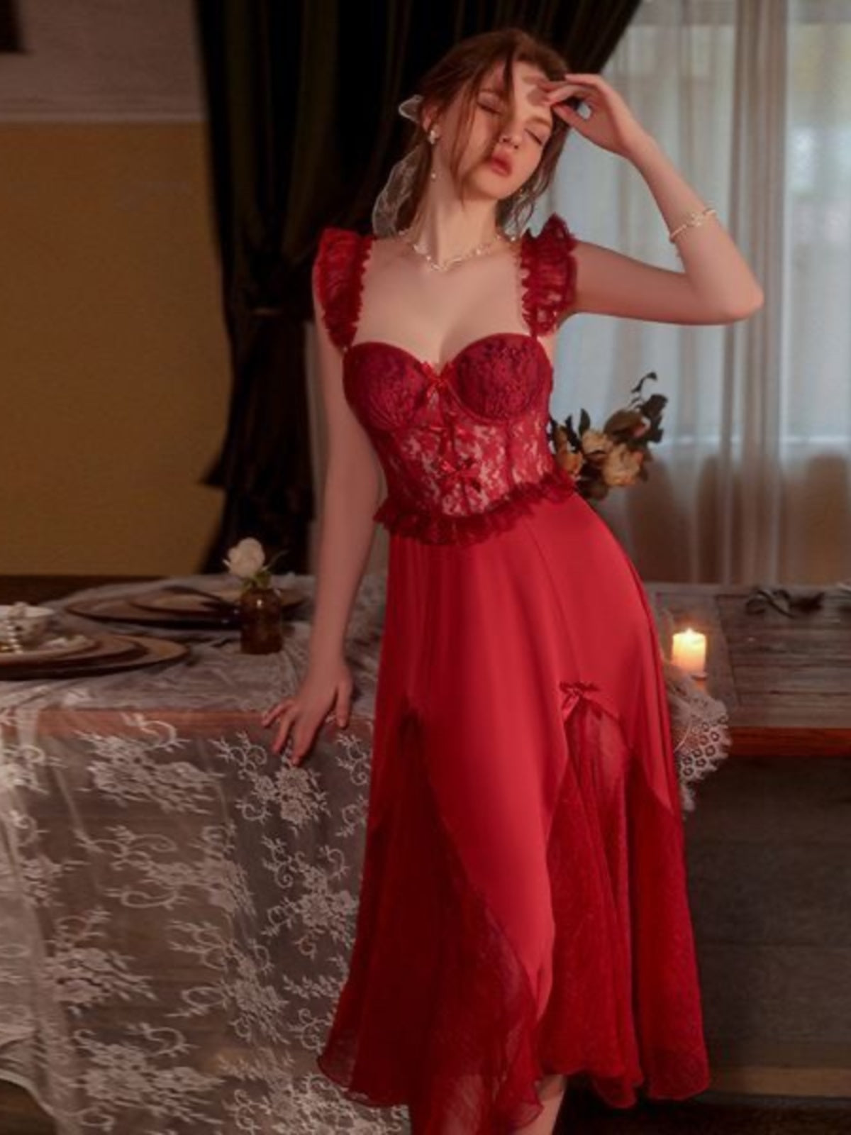 Romantic Lavender Lace - Trimmed Satin Mermaid Nightgown