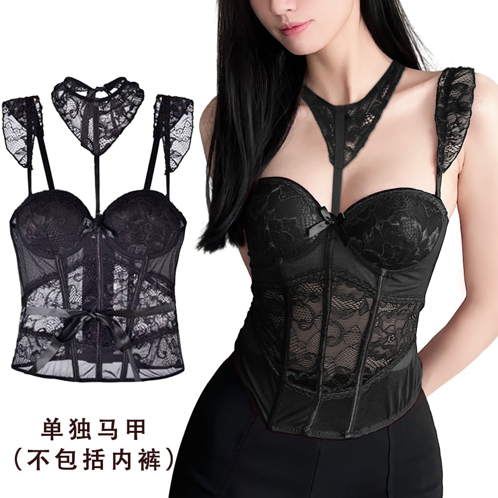 Gothic Elegance Unleashed Exquisite Burgundy Lace Lingerie Set with Suspenders and Detachable Accessories Sexy lingerie